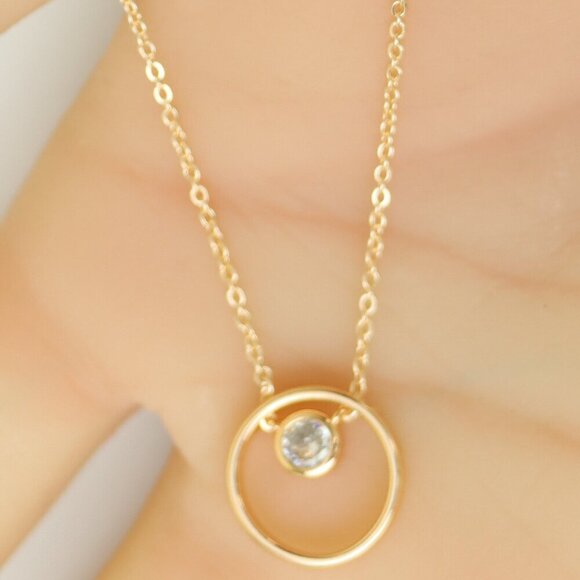 Minimalist Rose Gold Circle Pendant Necklace, XPNL0211 - Picture 1 of 14